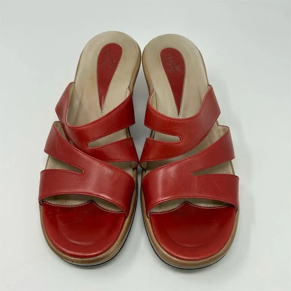 Dansko Red Strappy Leather Wedge Sandals Size 40 (US 9.5-10) Open Toe Casual - Picture 4 of 11
